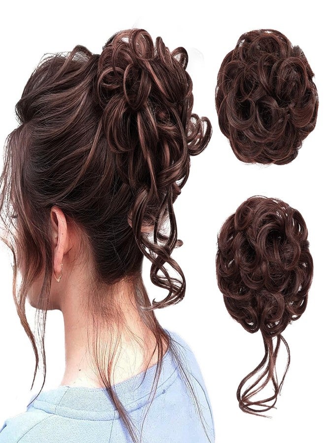 Krfapt 2 Pack Messy Bun Piece for Women - Fake Hair Scrunchie & Bun Extensions, No-Slip Elastic Ties for Instant Updo, Wavy Curly Scrunchies for Thin/Thick Hair (2pcs-Light Wine Brown) - Image 1
